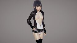 3d belt blush breasts breasts_out disney hand_on_hip hime_cut honey_select kingdom_hearts leather_jacket long_hair nipples panties panties_aside pinup roseza skirt skuld_(kingdom_hearts) smile square_enix thighhighs yellow_eyes