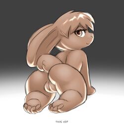 anthro ass bedroom_eyes big_ass big_butt cute female fur furry furry_only hair half-closed_eyes kneeling lagomorph long_ears looking_at_viewer looking_back mammal pussy rabbit seductive solo tail thick_thighs xylas