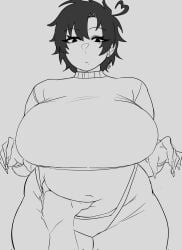 akiraparda blush deep_skin fat fat_female fat_fetish female g_string stomach_bulge stomach_focus stomach_grab