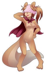 2016 anthro b-ern breasts brown_hair cape clothing female fur hair hi_res mammal nipples nude panties panties_on_head pussy rocketgirl rodent simple_background solo squirrel standing tan_fur tongue underwear white_background