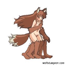 1girls animated covering_breasts eluku embarrassed furry monster_girl nude pussy wolf_dungeon