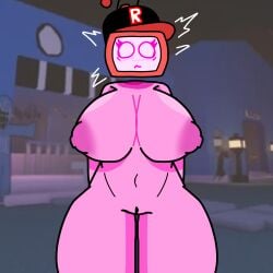 1girls 3d_background bikini_top blush blushing_at_viewer breasts cap dark_pink_nipples female forsaken_(roblox) large_ass large_breasts looking_at_viewer naked naked_female pink_body roblox roblox_background roblox_game robloxian screencap_background shocked shocked_expression shocked_eyes shocked_face shocked_female shocked_look tagme_(artist) thigh_highs thighhighs tv tv_girl tv_head tv_screen veeronica wide_hips