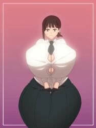 2025 2d 2d_animation abstract_background animated animation areola areolae artist_name bangs big_breasts big_hips big_thighs black_pants black_tie black_tie_(suit) bouncing_breasts breasts breasts_bigger_than_head breasts_bigger_than_torso breasts_out brown_eyes brown_eyes_female brown_hair brown_hair_female bursting_breasts business_suit chainsaw_man child_bearing_hips female female_only flashing flashing_at_viewer flashing_breasts gigantic_breasts gigantic_thighs gradient_background hair_accessory hair_ornament hairclip hi_res higashiyama_kobeni highres huge_breasts huge_thighs hyper hyper_breasts kobeni_higashiyama large_breasts large_thighs looking_at_viewer loop looping_animation massive_breasts midriff midriff_peek nipples no_bra no_bra_under_clothes no_sound one_ear_obstructed ponytail presenting presenting_breasts red_areola red_hair_ornament red_hairclip red_nipples revealing_breasts sagging_breasts shiny shiny_skin shirt_lift shirt_up short_animation short_hair short_hair_bangs short_hair_female shorter_than_10_seconds small_nose smooth_skin solo solo_female stomach suit_and_tie suit_pants sweatdrop sweating sweating_female thick thick_hips thick_legs thick_thighs thighs thighs_bigger_than_head thighs_bigger_than_torso tie tied_hair tight_clothing titty_drop topless topless_female voluptuous voluptuous_female watermark white_pupils white_shirt whitegoldnot worried worried_expression