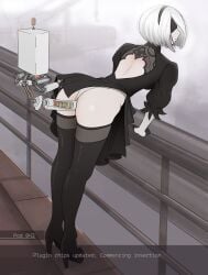 dildo doggy_style female gloves high_heels mostly_clothed nier nier:_automata pussy robot short_hair thighhighs ueda8039 vaginal_penetration white_hair