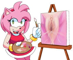 amy_rose extraspecialzone hedgehog mammal painting pussy pussy_juice self_portrait sonic_(series)