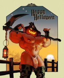 abs bara biceps dirtyyeen halloween jack-o'-lantern male male_focus male_only mezcal muscles muscular muscular_arms muscular_ass muscular_back muscular_legs muscular_male muscular_thighs nezcal nipples pecs penis pumpkin pumpkin_head shoegaze. sickle thick_thighs veins veiny_penis yaoi