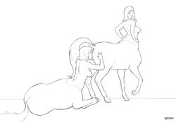 anus black_and_white breasts centaur centauress centauride closed_eyes cunnilingus dotoro_(artist) duo equine equine_taur female mammal monochrome open_mouth oral pussy pussy_juice sex taur vaginal_penetration yuri