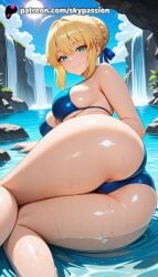 1girls 2025 ahoge ai_assisted ai_generated anime artist_name artoria_pendragon ass ass_focus beach big_ass big_breasts bikini blonde_hair blue_sky booty breasts bust cloud explicit fate/grand_order fate/stay_night fate/zero fate_(series) female female_only green_eyes hi_res high_quality high_resolution highres light-skinned_female looking_at_viewer on_side outdoors partially_submerged patreon patreon_username pool poolside saber shore sky skypassion smile solo stable_diffusion swimsuit water watermark wet