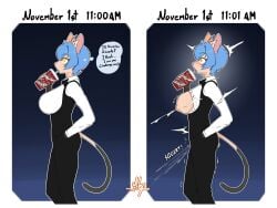 absurd_res anthro blue_hair bodily_fluids bow_ribbon breast_milking breast_out breasts bruised challenge_failed clothing cum cum_in_clothing domestic_cat ejaculation failing_no_nut_november felid feline felis female genital_fluids hair hi_res instant_orgasm juice_that_makes_you_cum lactating lyla_(nephewly) mammal meme nephewly no_nut_november orgasm orgasm_without_stimulation pussy shaking solo squirting squirting_through_clothes suit text uniform vaginal_fluids vaginal_squirting yellow_eyes