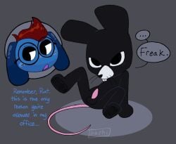 2boys animal_hospital anthro anthro_only blue_body blue_fur brown_hair canid canine cock dick dog dog_ears looking_at_partner on_flower pachi_rizuu penis rat rat_ears rat_tail ratthew_(animal_hosptial) small_penis smaller_male text text_box text_bubble