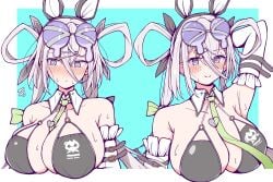 arm_behind_head armpits blush closed_mouth embarrassed fate/grand_order fate_(series) huge_breasts huyan_zhuo_(fate) huyan_zhuo_(swimsuit_berserker)_(fate) smile upper_body