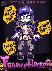 1girls breasts chibi elizabeth_shelley female female_only fishnets frankenhooker garter_straps miikablu monster_girl nipples purple_hair pussy solo undead zombie zombie_girl