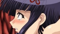 ahe_gao animated animated_gif black_hair blue_eyes blush bondage clenched_teeth drooling drooling_tongue face_focus inyouchuu inyouchuu_shoku saliva saliva_drip saliva_on_tongue saliva_trail short_hair teeth tongue tongue_out tsukishiro_kikuka