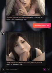 1boy 1girl ai_generated bangs bare_shoulders black_eyes black_hair breasts brick_wall brown_eyes brown_hair cum cum_in_mouth erection fellatio final_fantasy final_fantasy_vii futa_with_female futanari hetero indoors lips long_hair looking_at_viewer nose oral out_of_frame outdoors overflow penis pov realistic red_eyes sleeveless sleeveless_shirt solo_focus swept_bangs tank_top tifa_lockhart uncensored upper_body veins veiny_penis