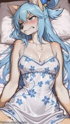 1girl ai_generated aqua_(konosuba) braid breasts breasts_apart colored_skin decurse detached_sleeves freckles furry furry_female head_out_of_frame jewelry kono_subarashii_sekai_ni_shukufuku_wo! long_hair medium_breasts necklace nipples red_hair snout solo topless twin_braids upper_body