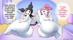 2girls artist_request embarrassed furry kuromi laying_on_bed my_melody onegai_my_melody tagme talking_to_viewer