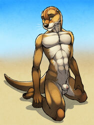 1boy animal_genitalia anthro balls ear_piercing eyebrow_piercing facial_piercing kiva male male_only mammal mustelid navel navel_piercing otter piercing sheath solo tsaiwolf