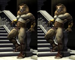 3d anthro balls circumcised clothed clothing cross_stereogram feline hands_behind_back humanoid_penis leaning lion looking_at_viewer male mammal mane nipples open_mouth partially_clothed pecs penis presenting presenting_penis solo stairs standing stereogram unknown_artist