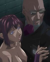 00s 1boy 1girls 2007 after_sex arm_around_waist bald bare_shoulders bible_black bible_black_new_testament breasts busty catching cleavage cudding facial_hair female formal_clothes goatee helping holding holding_hands large_breasts lipstick long_sleeves makeup mature_female milf monk nipples nun purple_eyes red_hair religious revealing_clothes scar shin_bible_black short_hair smile suit suit_and_tie sunglasses tagme takashiro_hiroko tight_clothes voluptuous wide_hips yuge_toru