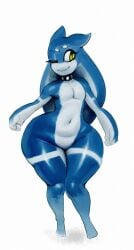 alien collar featureless_crotch green_eyes male one_eye_closed puwa skoon_(character) solo sqoon thick_thighs wide_hips