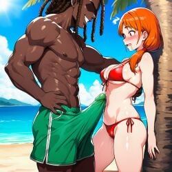aho_girl ai_generated beach drooling erection hanabatake_yoshie interracial milf