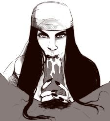1boy 1girls adoggoart cum cum_in_mouth elektra_natchios erection fellatio female male marvel oral oral_sex penis