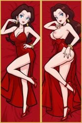 1girl bare_breasts breasts clothed dakimakura dress looking_at_viewer lor18_(ai_generator) multiple_views nintendo nipples pale_skin pauline