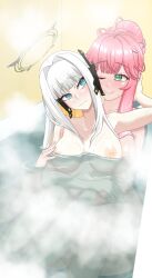 2d 2d_(artwork) 2girls aivy_lovencraft alaplateada areolae big_breasts blue_eyes breasts embarrassed eru_nabura fanart female female/female female_only green_eyes headset hispanic_virtual_youtuber indie_virtual_youtuber latam_virtual_youtuber light-skinned_female light_skin long_hair naked naked_female nipples nude nude_female one_eye_closed pink_hair pink_nipples shower smiling steam two-tone_hair virtual_youtuber vtuber vtuberfanart white_hair yellow_hair young younger_female yuri