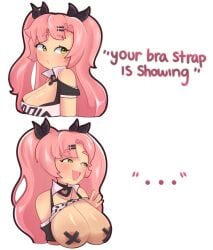 1girls female_only green_eyes light-skinned_female light_skin miiwarin nicole_demara pasties pink_hair solo your_bra_strap_is_showing_(meme) zenless_zone_zero