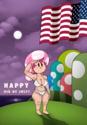 1girls 2d_animation 4th_of_july alternate_version_available animated big_breasts bikini breasts gif mario_(series) nintendo panties pigtails salute toadette toadette_(purple_yoshi_draws) underwear
