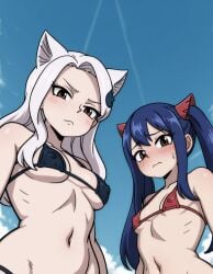2girls ai_generated charle_(fairy_tail) micro_bikini wendy_marvell