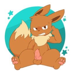 angry animal_genitalia animal_penis balls canine_penis clenched_teeth eevee erection knot looking_at_viewer male male_only middle_finger nintendo nude oob pawpads penis pokemon solo teeth video_games