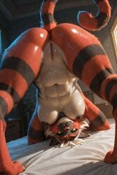 1girls ai_generated anthro_female cat_girl female generation_7_pokemon green_eyes incineroar nia_(scorpianpp) original_character pokemon pokemon_(species) red_fur scorpianpp self_upload short_hair stable_diffusion tiger_girl white_hair