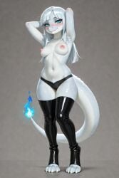 1girls ai_generated anthro_female blue_eyes blue_hair charmander female generation_1_pokemon lizard_girl long_hair original_character pokemon pokemon_(species) scalie scorpianpp self_upload silver_scales stable_diffusion tinewk
