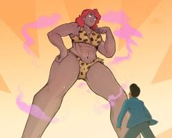 buff buff_female dc dc_comics giant_breasts giantess giganta hand_on_hip jimmy_olsen looking_at_another looking_down my_adventures_with_superman partially_clothed pink_mist