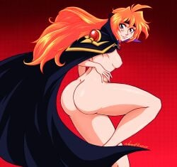 adventkamen ass ass_focus butt butt_focus cape female female_only ginger lina lina_inverse long_hair orange_hair sideboob slayers small_breasts smile thick_thighs