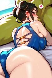 1girls 2026 ai_generated asian asian_female ass ass_focus big_breasts blowjob blue_fingernails blue_swimsuit body_chain bracelet braided_hair breasts brown_eyes brown_hair capcom chun-li cleavage earrings hair_bun hair_flower hand_on_chest hips interspecies looking_at_viewer looking_down one-piece_swimsuit orc painted_nails ribbon sky sparkles street_fighter street_fighter_6 sweat swimsuit thick_thighs thighs viewed_from_below