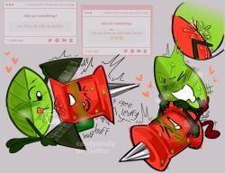 battle_for_dream_island battle_for_dream_island_again bfb bfdi bfdia cunnilingus leafy_(bfdi) object_shows pin_(bfdi) pin_(bfdi)_(mech_suit) pussy pussy_juice tribadism