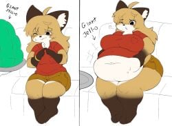1girls 3_toes 4_fingers anthro barely_contained bbw bellyscruff big_belly big_breasts breasts clothed fat fat_folds fatfur female female_only force_feeding fujiko_(inazuma_kat) furry furry_only gloves_(marking) huge_breasts inazuma_kat inflation love_handles motion_lines navel overweight ripped_clothing side_view socks_(marking) solo solo_female tagme thick_thighs tight_clothing weight_gain weight_gain_female wide_hips
