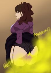 big_ass big_breasts black_hair bubble_ass bubble_butt fart fart_cloud fart_fetish farting large_ass lingerie_panties oc original_character panties upskirt