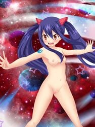 1girls blue_hair fairy_tail female female_only human naked nipples nude planeptune pussy small_breasts solo twintails wendy_marvell