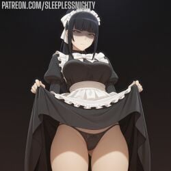 1girls ai_generated black_hair blue_eyes cowboy_shot disgusted female hi_res high_resolution highres lifted_by_self lifting_skirt maid maid_headdress maid_uniform narberal_gamma overlord_(maruyama) panties patreon presenting presenting_panties shaded_face sleeplessnighty solo solo_focus standing tagme watermark
