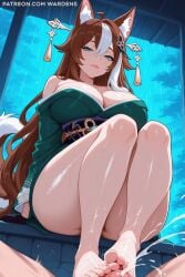 1girl 1girls ai_generated animal_ears big_breasts blue_eyes boobs breasts brown_hair female female_focus foot_fetish genshin_impact girl gorou_(genshin_impact) hoyoverse large_breasts light-skinned_female light_skin lips long_hair makeup mihoyo mihoyo_technology_(shanghai)_co._ltd. milf ms_hina_(genshin_impact) multicolored_hair rule_63 stable_diffusion tagme tits uncensored wardens watermark white_hair