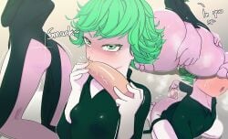1boy 1girl 1girls anal angry blush blush_lines dialogue dildo endofeminal feet female green_eyes green_hair kiss kissing one-punch_man petite petite_female shaded_face short_hair small_breasts solo solo_female tatsumaki