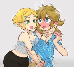cleavage hand_under_clothes link princess_zelda romantic_couple