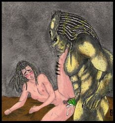 1boy 1girls alien alien_penis alien_vs_predator breasts cum cum_in_pussy cum_inside erection female interspecies krisstenredfox machiko_noguchi male nipples penetration penis predator_(franchise) pubic_hair pussy sex size_difference traditional_media_(artwork) vaginal_penetration xenophilia yautja