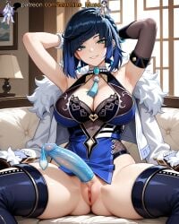 1futa 1futanari adult adult_female ai_generated armpit armpit_fetish armpits arms_behind_head arms_up bangs bare_shoulders big_breasts bob_cut boobs breasts bust busty busty_female busty_girl cleavage cock condom diagonal_bangs dick dickgirl female fishnet fishnets futa futa_sans_balls futanari genshin_impact girl half-erect hands_behind_head hoyoverse large_breasts legs_apart legs_spread liyue_girls machine_muse mature mature_body mature_female mihoyo no_balls penis pussy sexy sexy_body short_hair sitting solo spread_legs tits trans trans_woman two-tone_hair uncensored used_condom vagina watermark yelan_(genshin_impact)