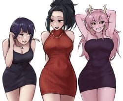 3girls big_breasts boobs dress hourglass_figure jirou_kyouka legs mina_ashido my_hero_academia sexy_body sexy_female sexy_pose thick_thighs tight_clothing waist walking wide_hips wide_thighs yaoyorozu_momo