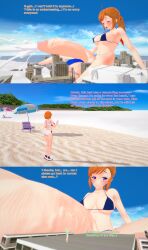 1futa 2girls 3d ball_bra balls beach bikini city cum cum_flood destruction dripping_cum eira_baclan ejaculation english_text female futa_giantess futanari giantess giantess_futa huge_balls huge_cock intersex koikatsu oc orange_hair original original_character penis swimsuit text xavierhuge