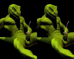 3d anthro balls black_background circumcised cross_stereogram cum cumshot erection green_skin humanoid_penis male masturbation nipples nude open_mouth orgasm pecs penile_masturbation penis scalie sharp_teeth simple_background sitting solo solo_male stereogram teeth unknown_artist